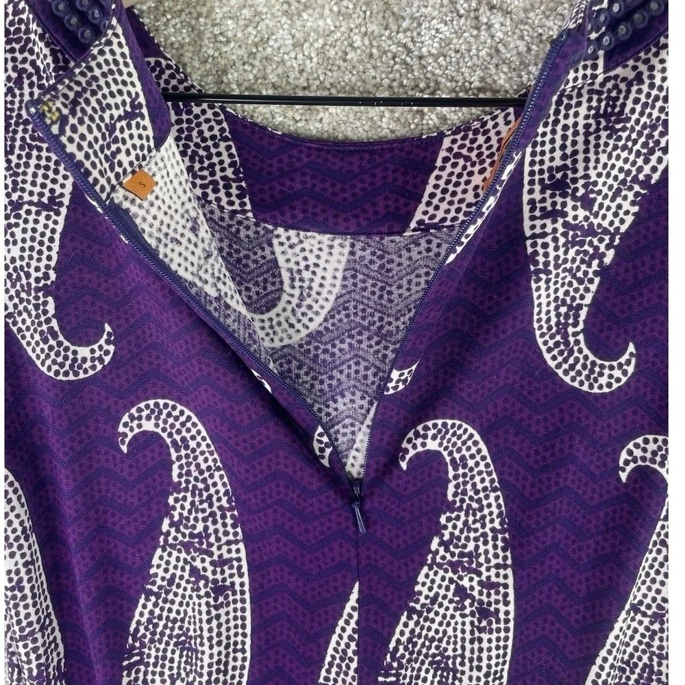 Tory Burch Silk‎ Paisley Mini Dress Womens Small Purple Embellished Long Sleeve
